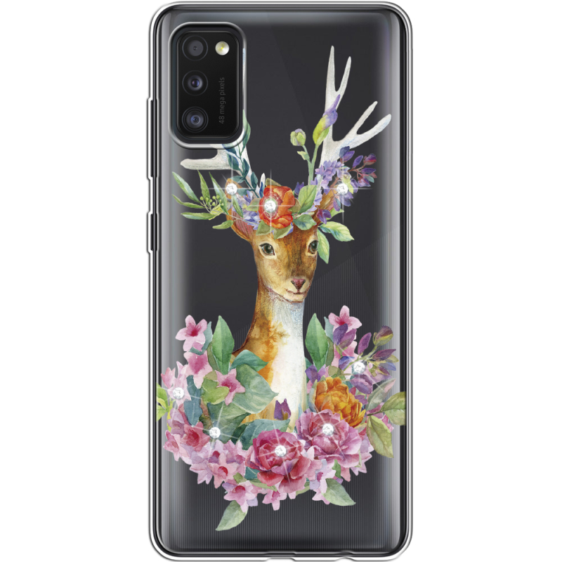 Чехол со стразами Samsung Galaxy A41 (A415) Deer with flowers