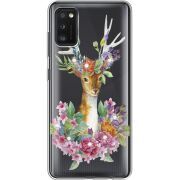 Чехол со стразами Samsung Galaxy A41 (A415) Deer with flowers