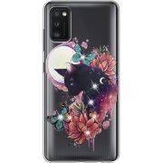 Чехол со стразами Samsung Galaxy A41 (A415) Cat in Flowers