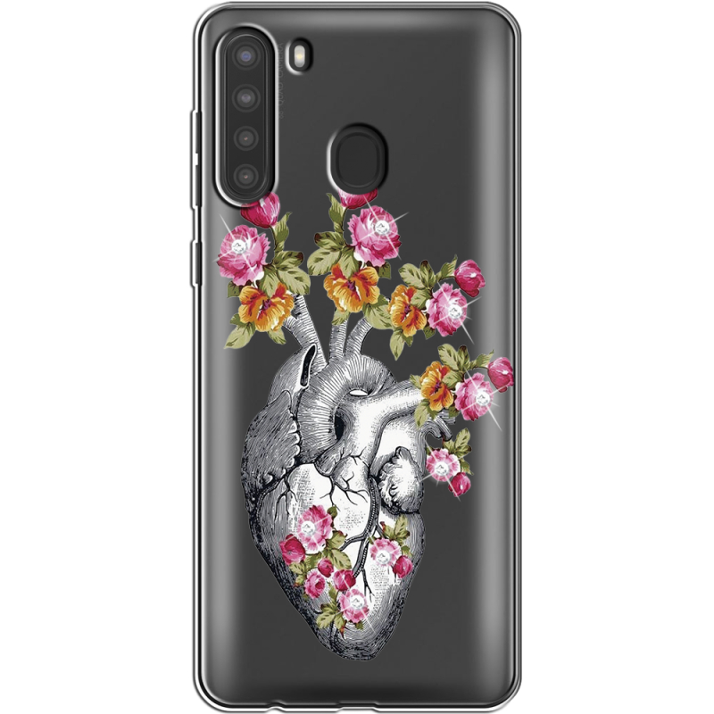 Чехол со стразами Samsung Galaxy A21 (A215) Heart