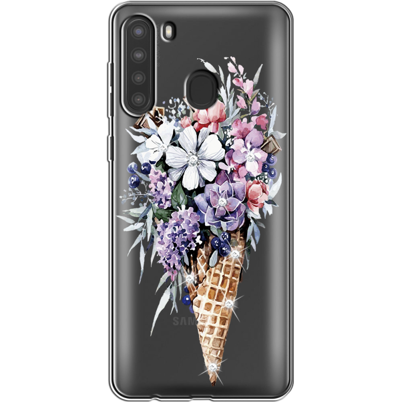 Чехол со стразами Samsung Galaxy A21 (A215) Ice Cream Flowers