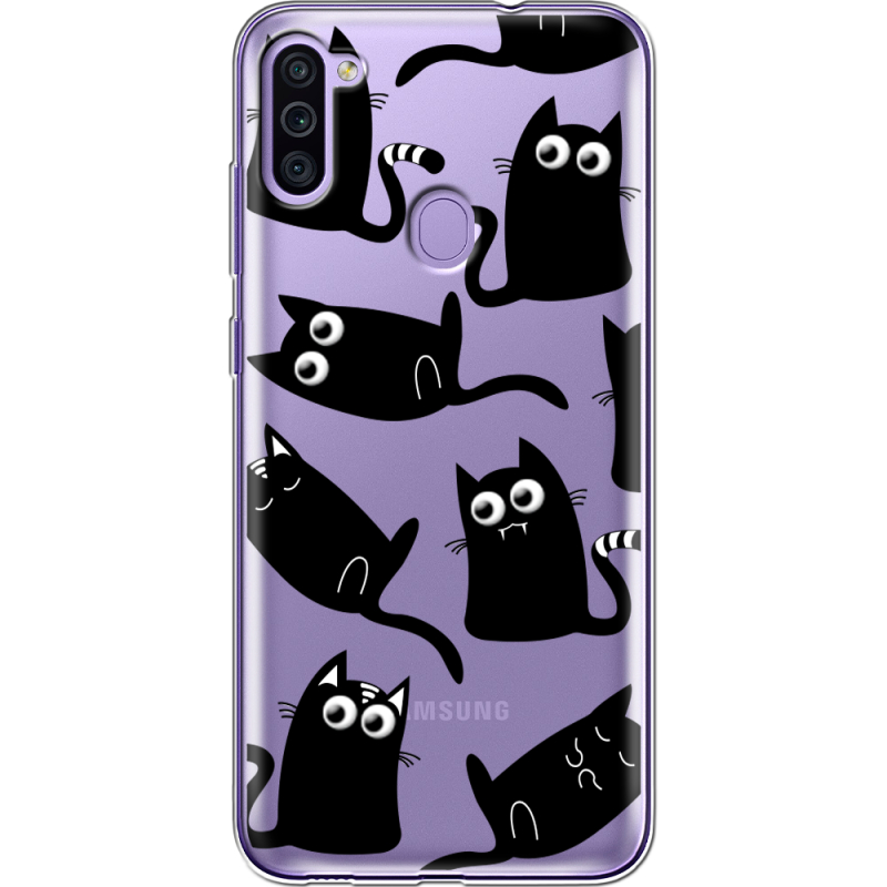 Прозрачный чехол BoxFace Samsung Galaxy M11 (M115) с 3D-глазками Black Kitty