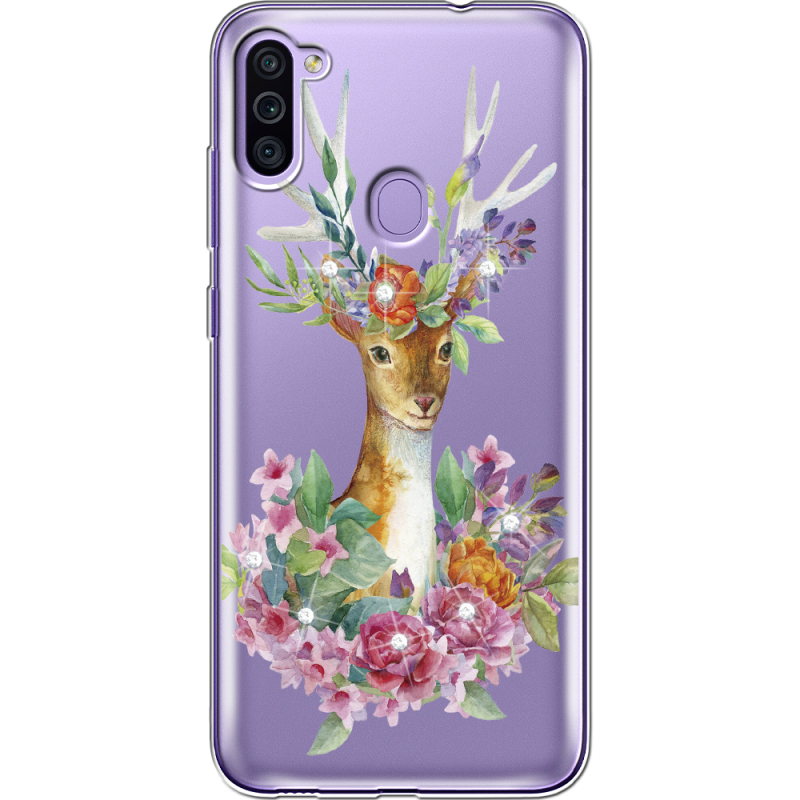 Чехол со стразами Samsung Galaxy M11 (M115) Deer with flowers