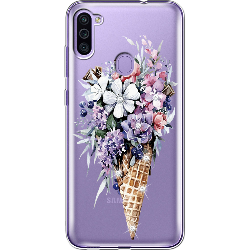 Чехол со стразами Samsung Galaxy M11 (M115) Ice Cream Flowers