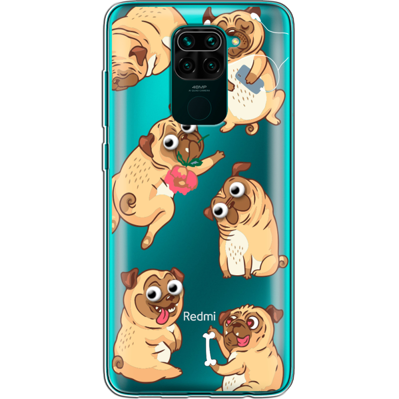 Прозрачный чехол BoxFace Xiaomi Redmi Note 9 с 3D-глазками Pug