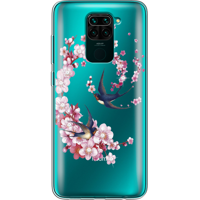 Чехол со стразами Xiaomi Redmi Note 9 Swallows and Bloom