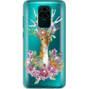 Чехол со стразами Xiaomi Redmi Note 9 Deer with flowers