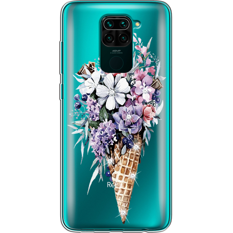 Чехол со стразами Xiaomi Redmi Note 9 Ice Cream Flowers