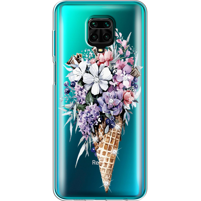 Чехол со стразами Xiaomi Redmi Note 9 Pro / 9 Pro Max Ice Cream Flowers