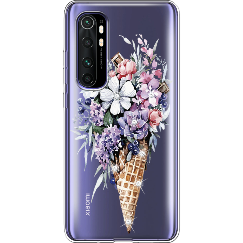 Чехол со стразами Xiaomi Mi Note 10 Lite Ice Cream Flowers