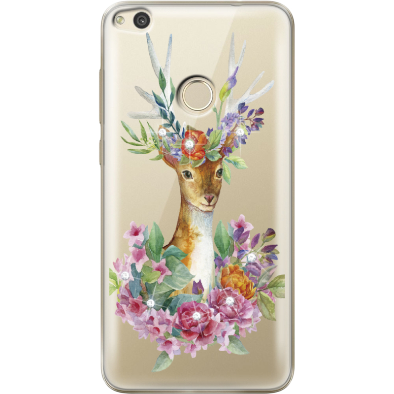 Чехол со стразами Honor 8 Lite Deer with flowers