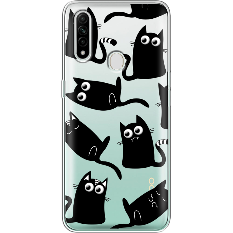 Прозрачный чехол BoxFace OPPO A31 с 3D-глазками Black Kitty