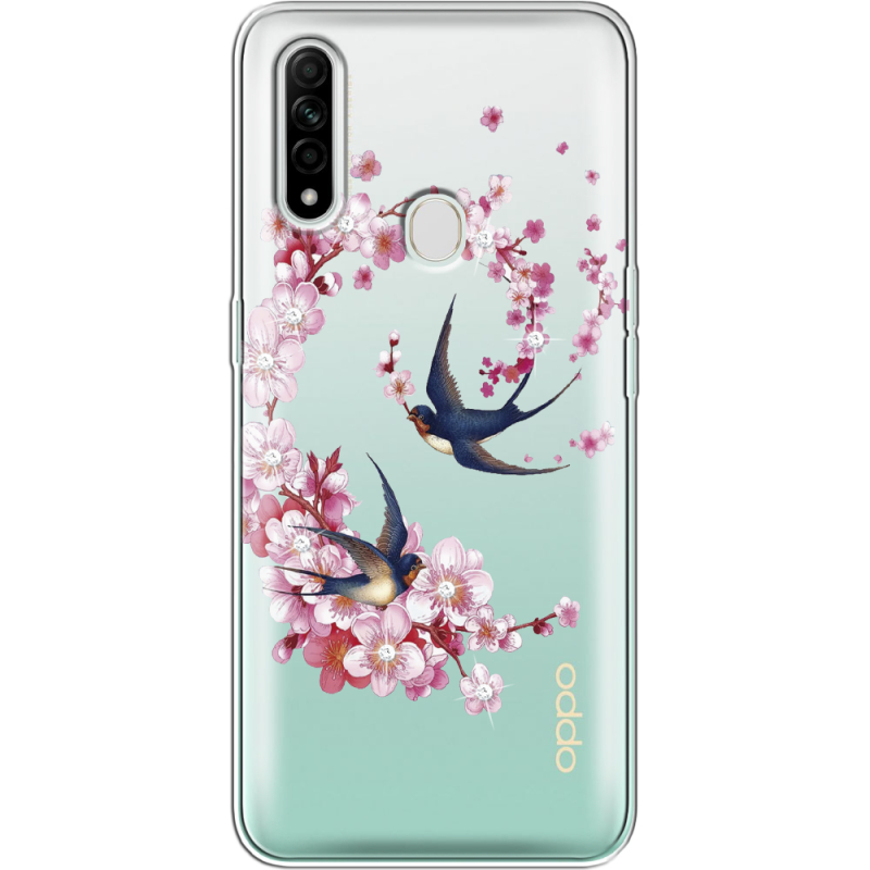 Чехол со стразами OPPO A31 Swallows and Bloom