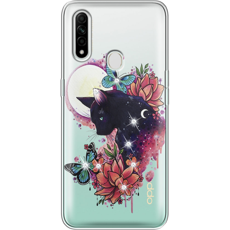 Чехол со стразами OPPO A31 Cat in Flowers