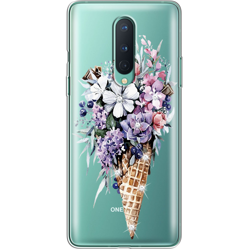 Чехол со стразами OnePlus 8 Ice Cream Flowers