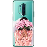 Прозрачный чехол BoxFace OnePlus 8 Pro Девушка с Пионами