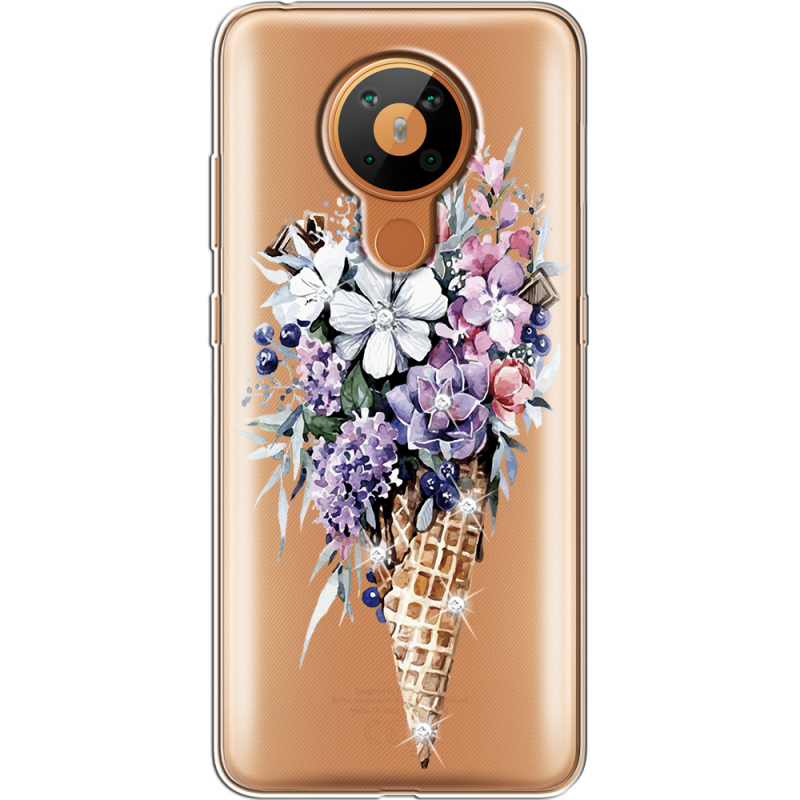 Чехол со стразами Nokia 5.3 Ice Cream Flowers