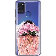 Прозрачный чехол BoxFace Samsung Galaxy A21s (A217) Девушка с Пионами