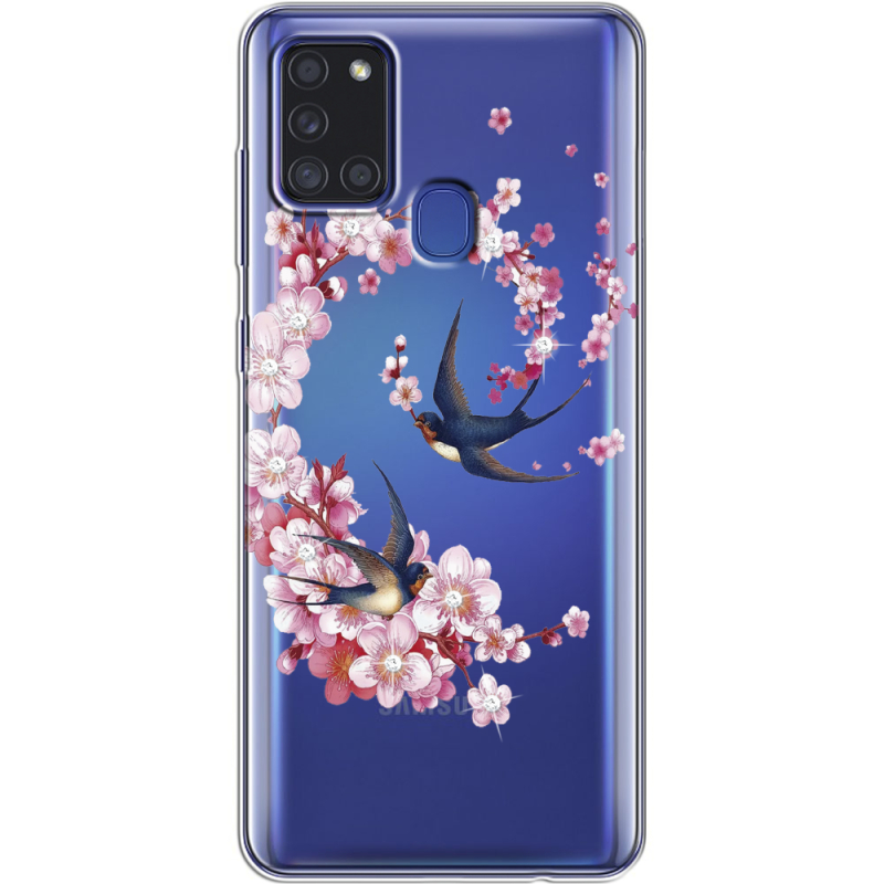 Чехол со стразами Samsung Galaxy A21s (A217) Swallows and Bloom