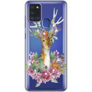 Чехол со стразами Samsung Galaxy A21s (A217) Deer with flowers