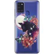 Чехол со стразами Samsung Galaxy A21s (A217) Cat in Flowers