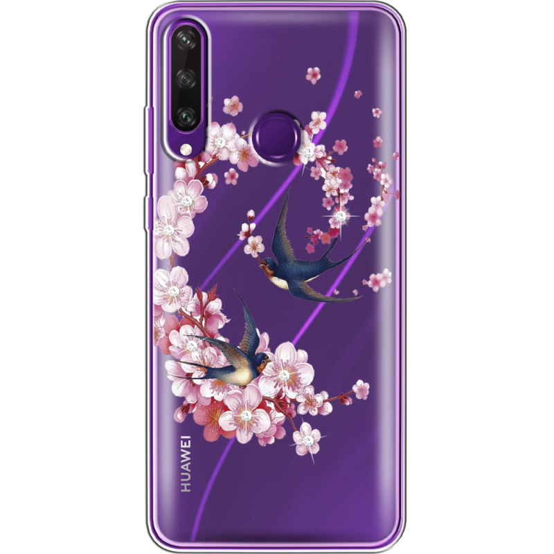 Чехол со стразами Huawei Y6p Swallows and Bloom