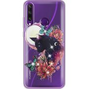 Чехол со стразами Huawei Y6p Cat in Flowers
