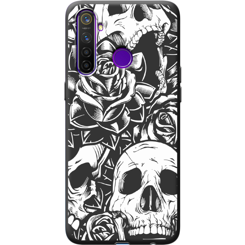 Черный чехол BoxFace Realme 5 Pro Skull and Roses