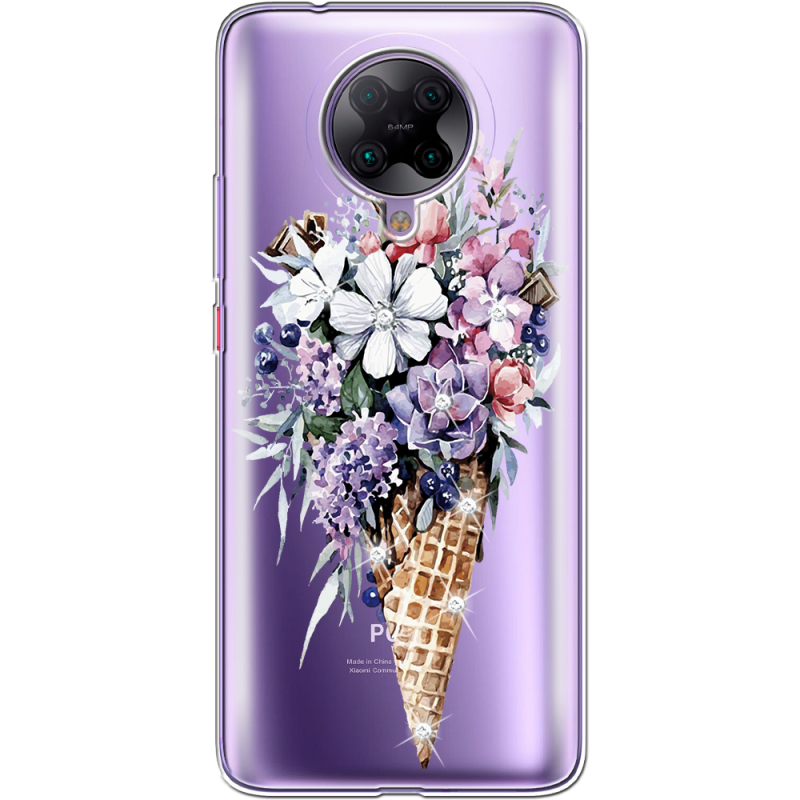 Чехол со стразами Poco F2 Pro Ice Cream Flowers