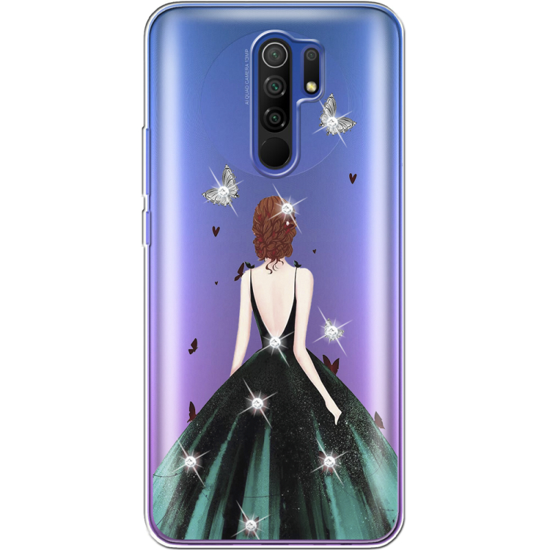 Чехол со стразами Xiaomi Redmi 9 Girl in the green dress