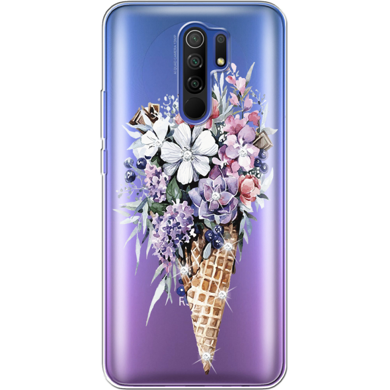 Чехол со стразами Xiaomi Redmi 9 Ice Cream Flowers