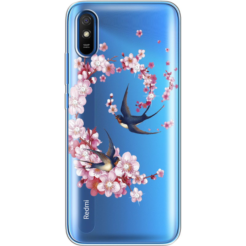 Чехол со стразами Xiaomi Redmi 9A Swallows and Bloom