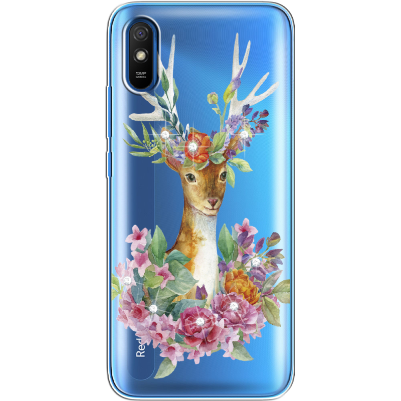 Чехол со стразами Xiaomi Redmi 9A Deer with flowers