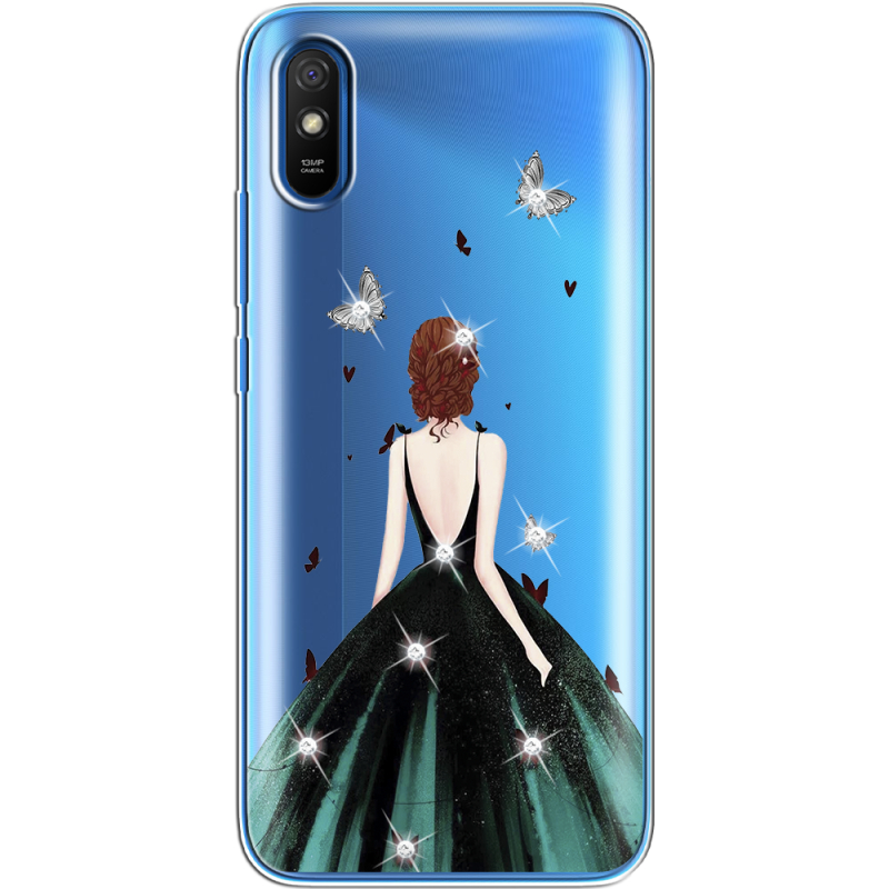 Чехол со стразами Xiaomi Redmi 9A Girl in the green dress