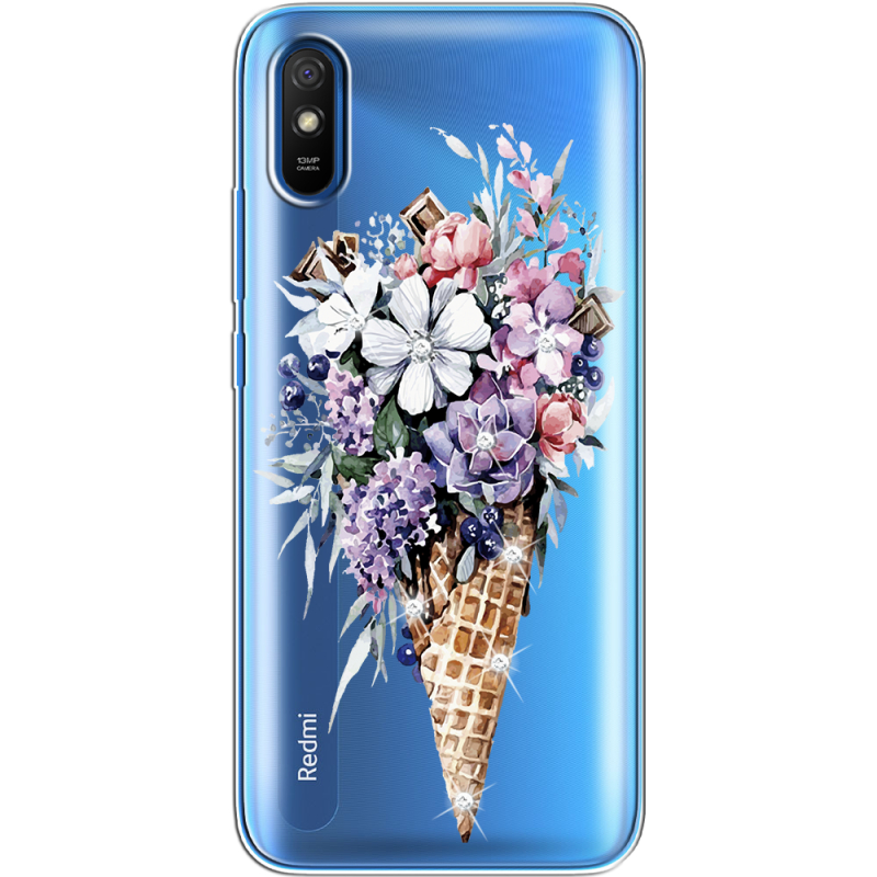 Чехол со стразами Xiaomi Redmi 9A Ice Cream Flowers