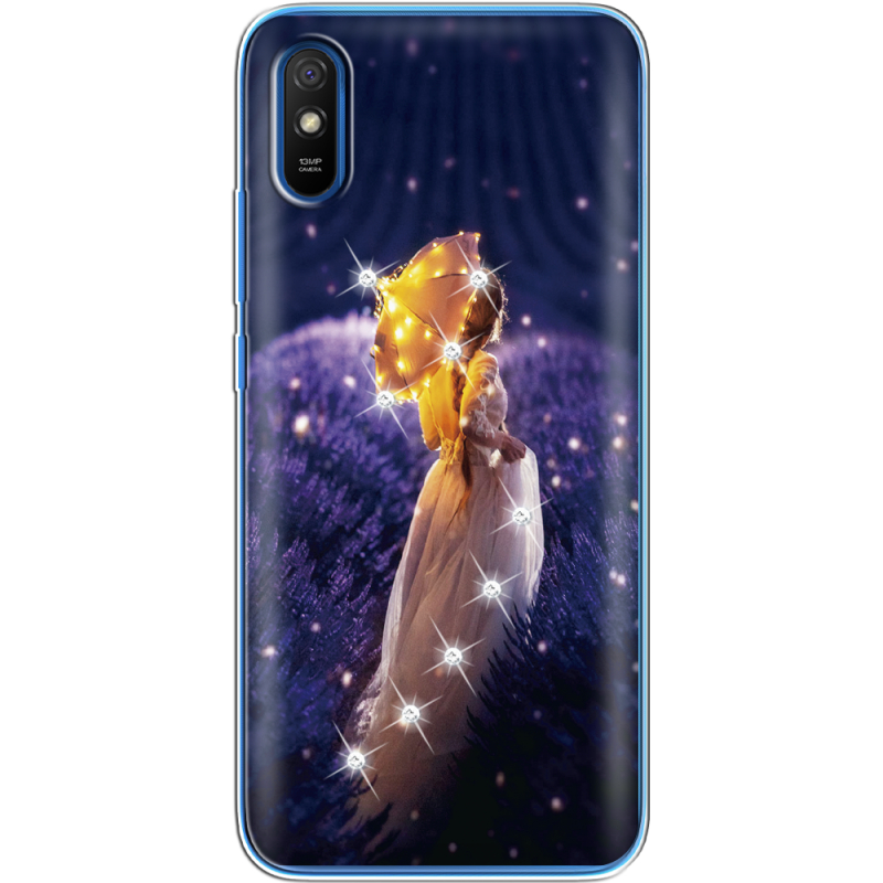 Чехол со стразами Xiaomi Redmi 9A Girl with Umbrella