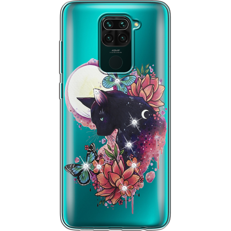 Чехол со стразами Xiaomi Redmi 10X Cat in Flowers