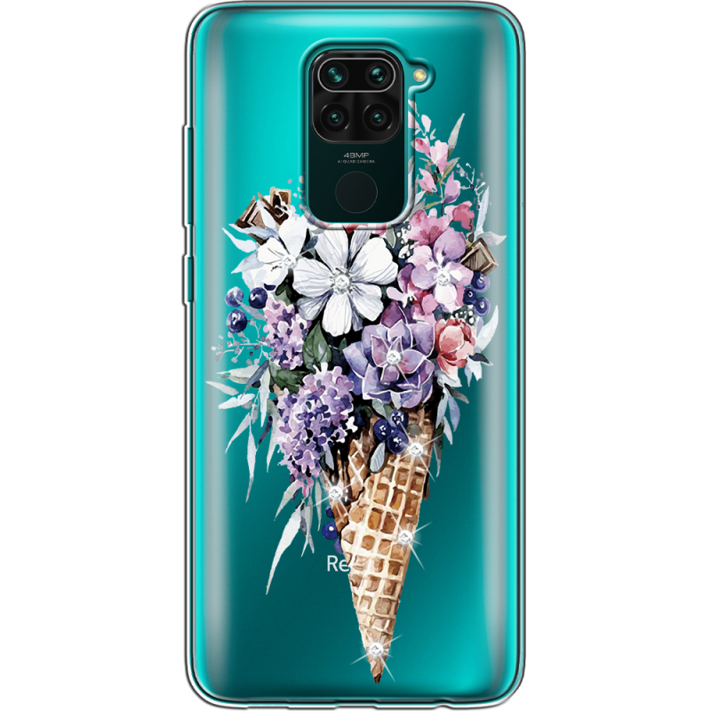 Чехол со стразами Xiaomi Redmi 10X Ice Cream Flowers