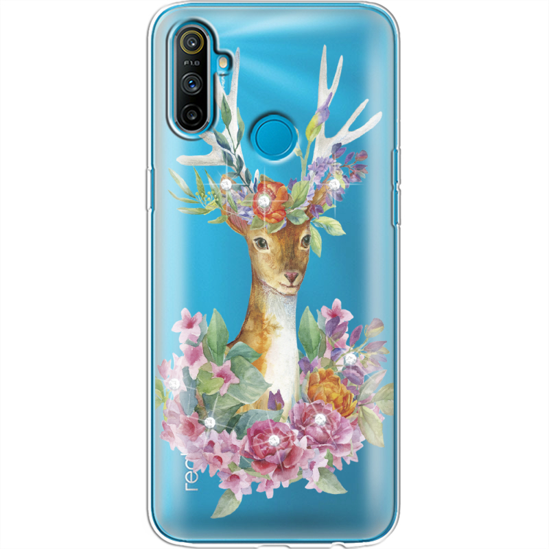 Чехол со стразами Realme C3 Deer with flowers