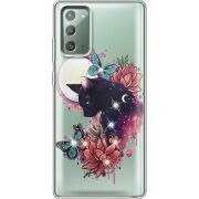 Чехол со стразами Samsung N980 Galaxy Note 20 Cat in Flowers