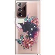 Чехол со стразами Samsung N985 Galaxy Note 20 Ultra Cat in Flowers