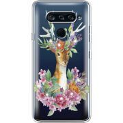 Чехол со стразами  LG V40 ThinQ Deer with flowers