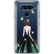 Чехол со стразами  LG V40 ThinQ Girl in the green dress