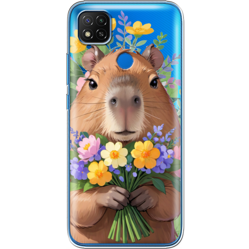 Прозрачный чехол BoxFace Xiaomi Redmi 9C Капибара з квітами