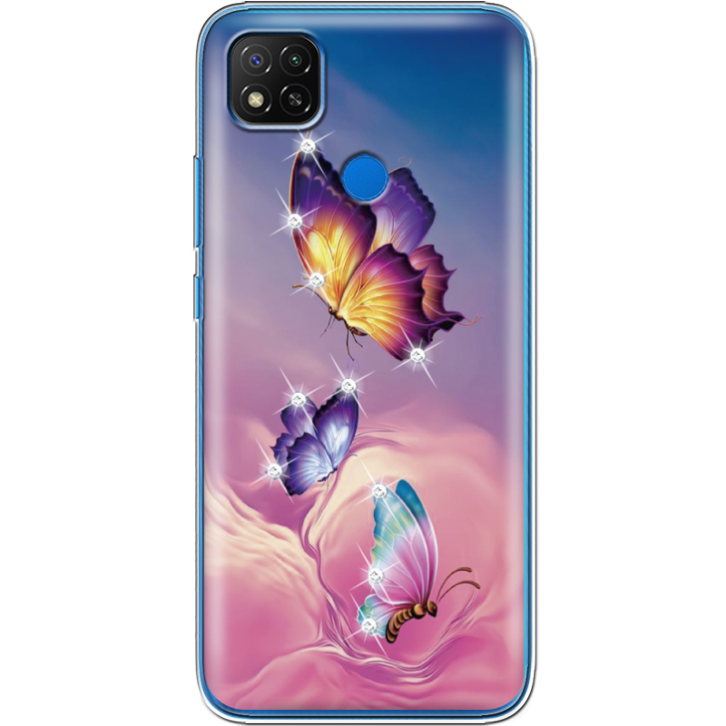 Чехол со стразами Xiaomi Redmi 9C Butterflies