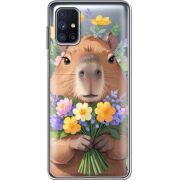 Прозрачный чехол BoxFace Samsung M515 Galaxy M51 Капибара з квітами