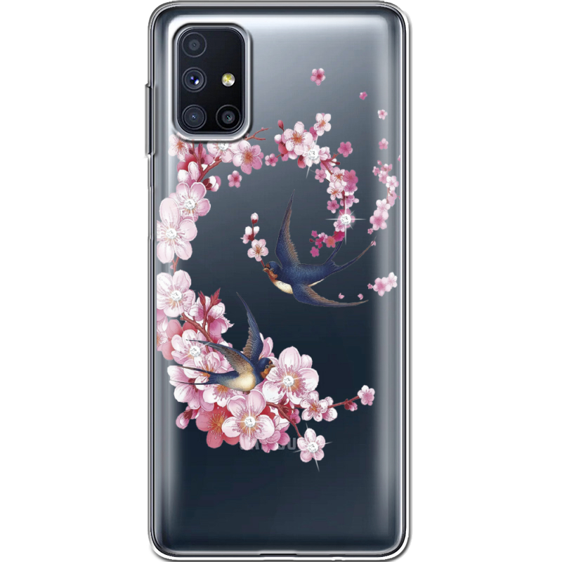 Чехол со стразами Samsung M515 Galaxy M51 Swallows and Bloom