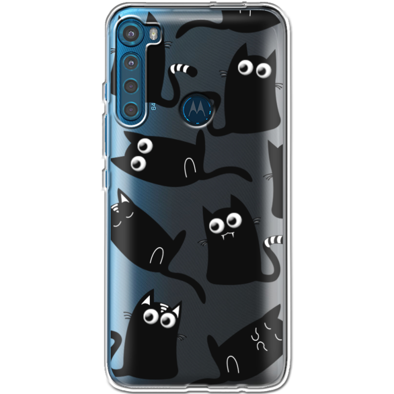 Прозрачный чехол BoxFace Motorola One Fusion Plus с 3D-глазками Black Kitty