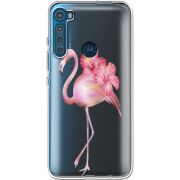 Прозрачный чехол BoxFace Motorola One Fusion Plus Floral Flamingo