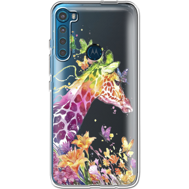 Прозрачный чехол BoxFace Motorola One Fusion Plus Colorful Giraffe